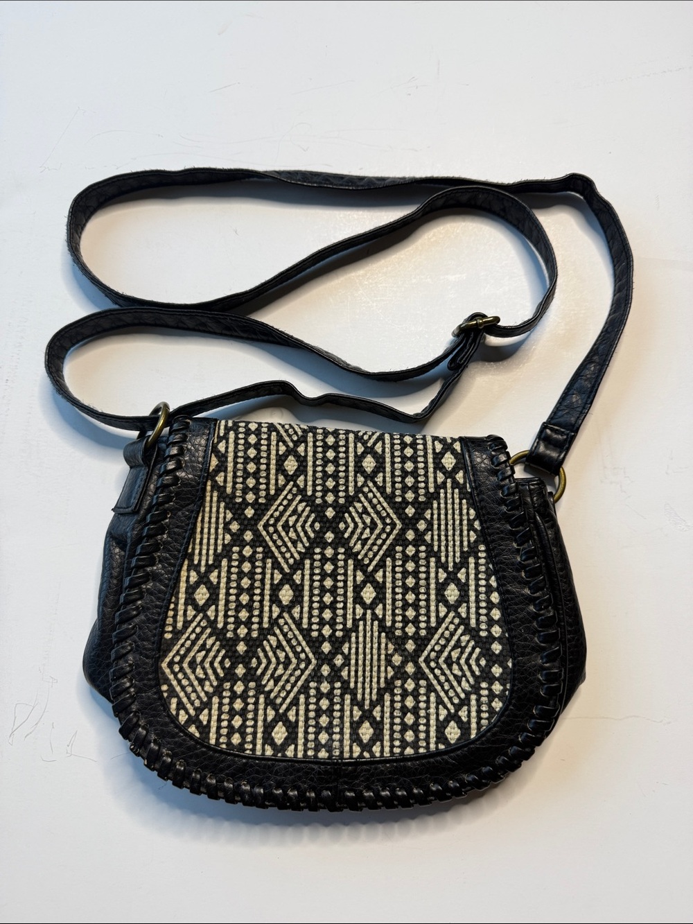 Black and Cream Patterned Crossbody Shoulder Bag